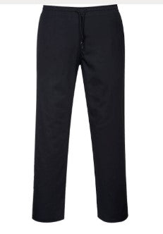 Pantalone PORTWEST comodo e leggero ha una finitura in Texpel che repelle i liquidi proteggendo da infiltrazioni. vita completamente elasticizzata con coulisse.